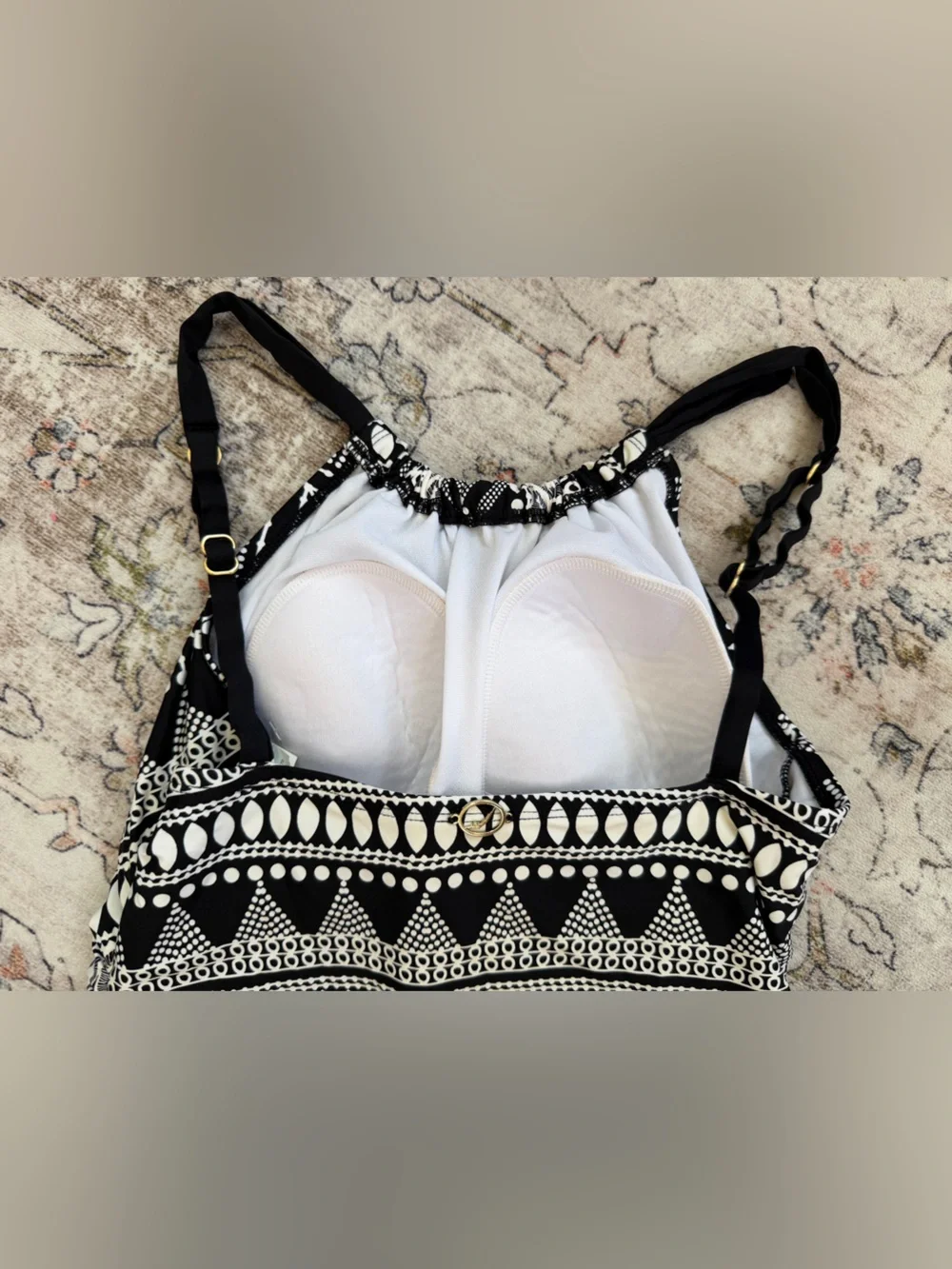 Jantzen Black & White Geometric Tank One-Piece Swimsuit